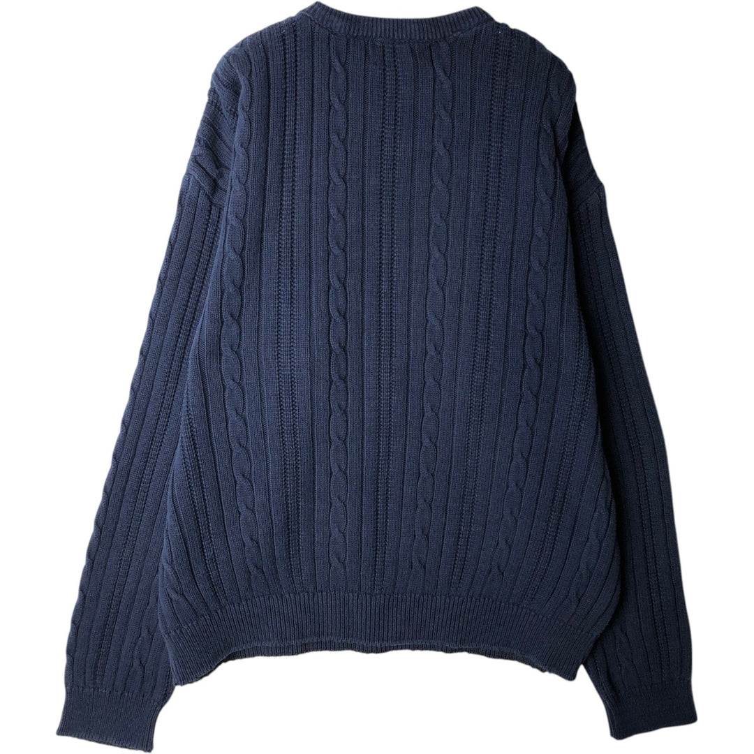 90'S Ralph Lauren CHAPS Cable Knit Cotton Sweater, Made in USA, Men's Size L (approx.), Vintage cotton navy blue type Vintage Second Hand