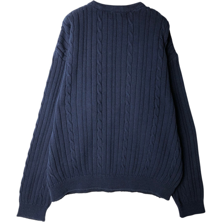 90'S Ralph Lauren CHAPS Cable Knit Cotton Sweater, Made in USA, Men's Size L (approx.), Vintage cotton navy blue type Vintage Second Hand
