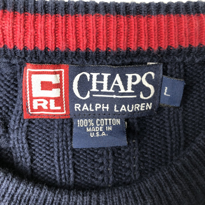 90'S Ralph Lauren CHAPS Cable Knit Cotton Sweater, Made in USA, Men's Size L (approx.), Vintage cotton navy blue type Vintage Second Hand