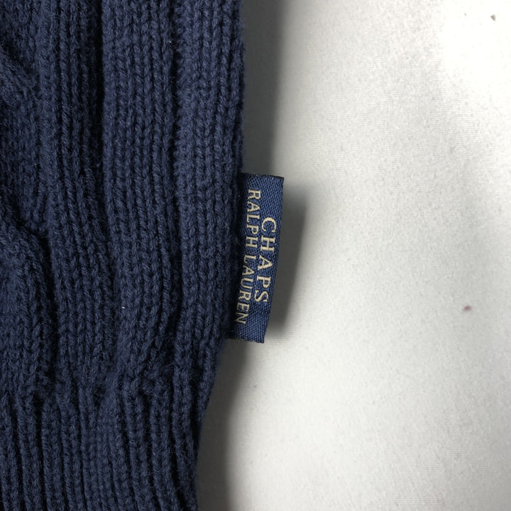 90'S Ralph Lauren CHAPS Cable Knit Cotton Sweater, Made in USA, Men's Size L (approx.), Vintage cotton navy blue type Vintage Second Hand