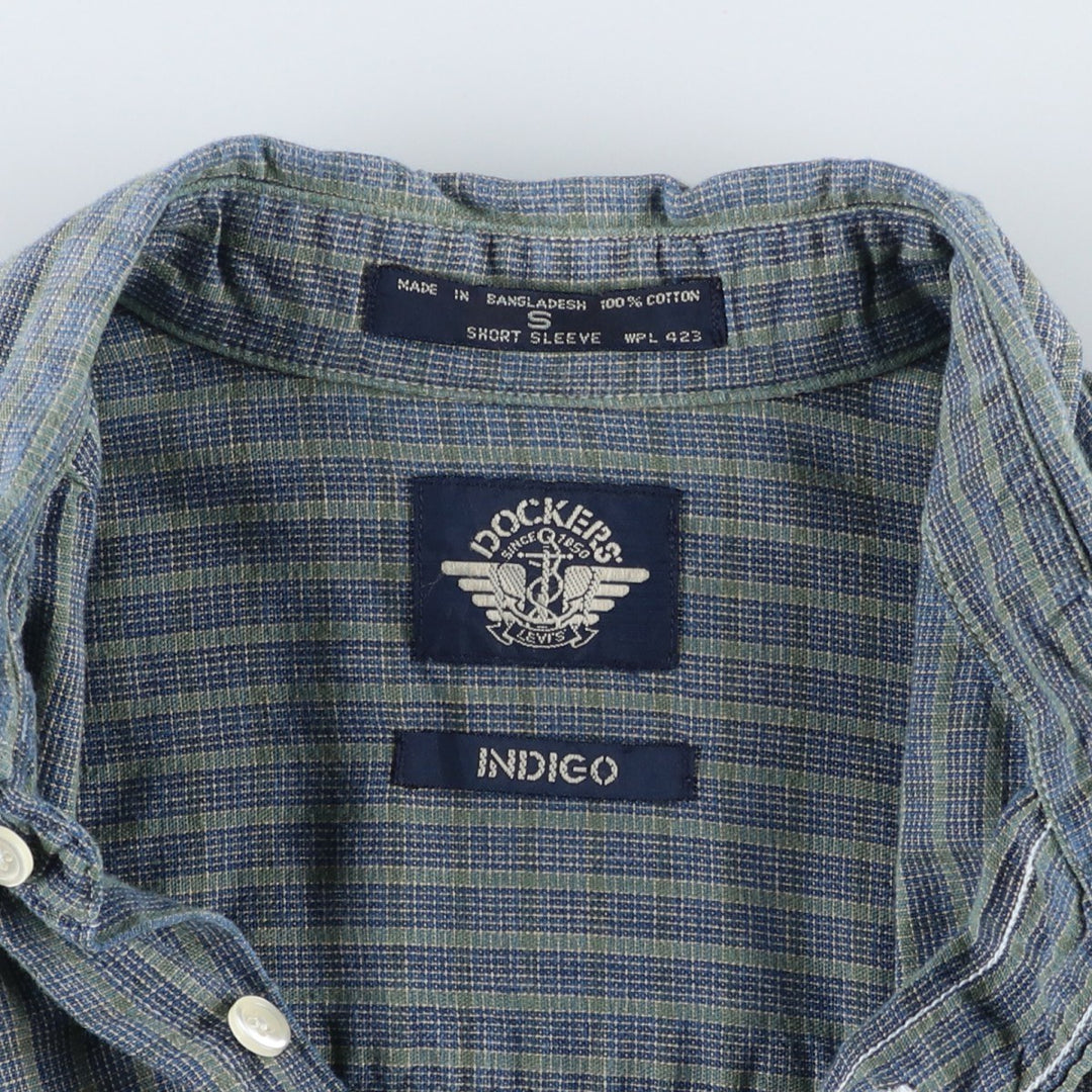 Dockers button-down short-sleeved cotton striped shirt, men's size S (approx.) cotton blue type Vintage Second Hand