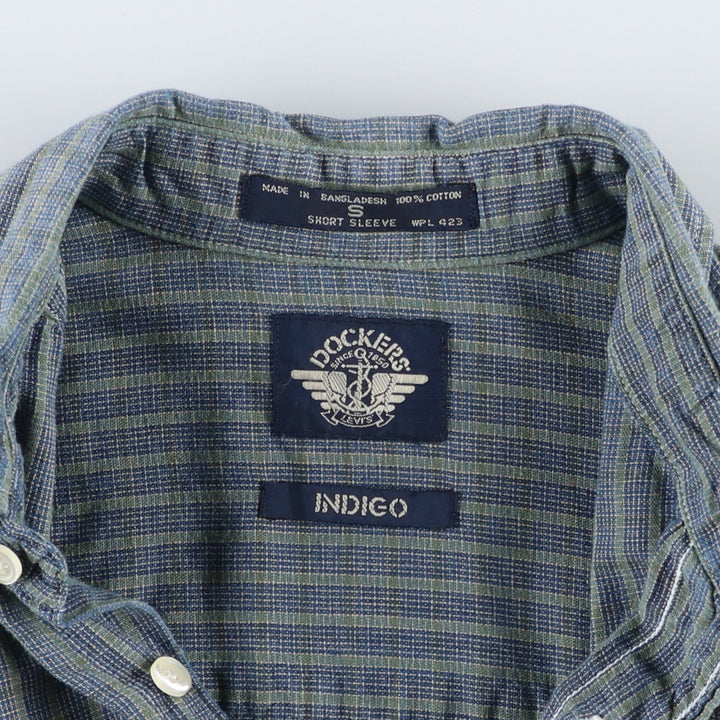 Dockers button-down short-sleeved cotton striped shirt, men's size S (approx.) cotton blue type Vintage Second Hand