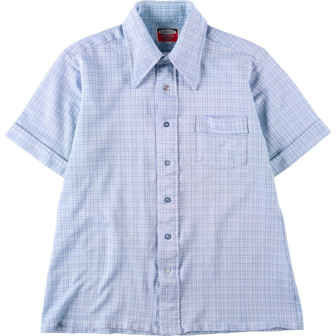 EATON'S Check Pattern Short-Sleeve Polyester Shirt, Women's Size L (approx.) polyester Blue type light blue Vintage Second Hand