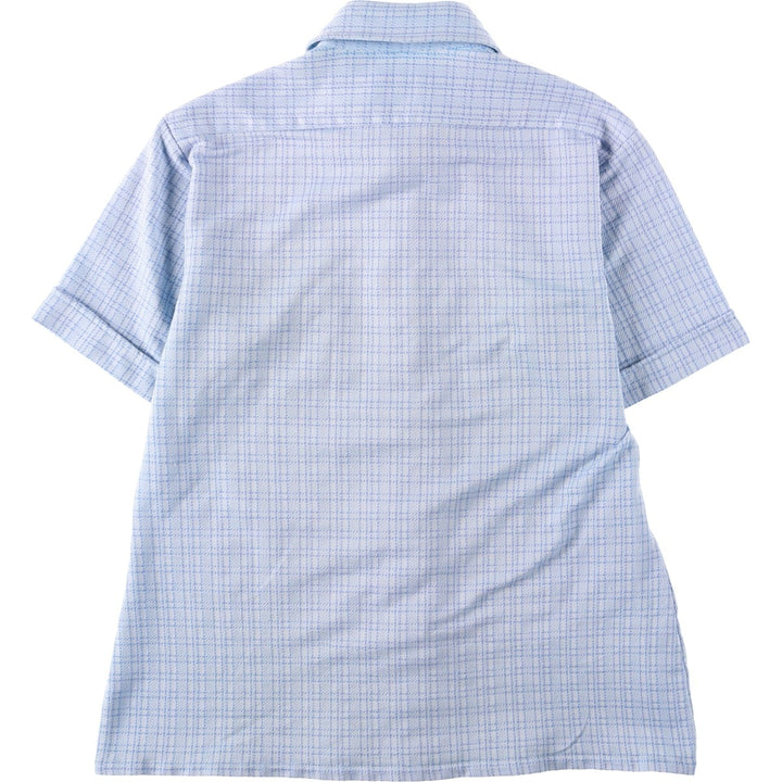 EATON'S Check Pattern Short-Sleeve Polyester Shirt, Women's Size L (approx.) polyester Blue type light blue Vintage Second Hand