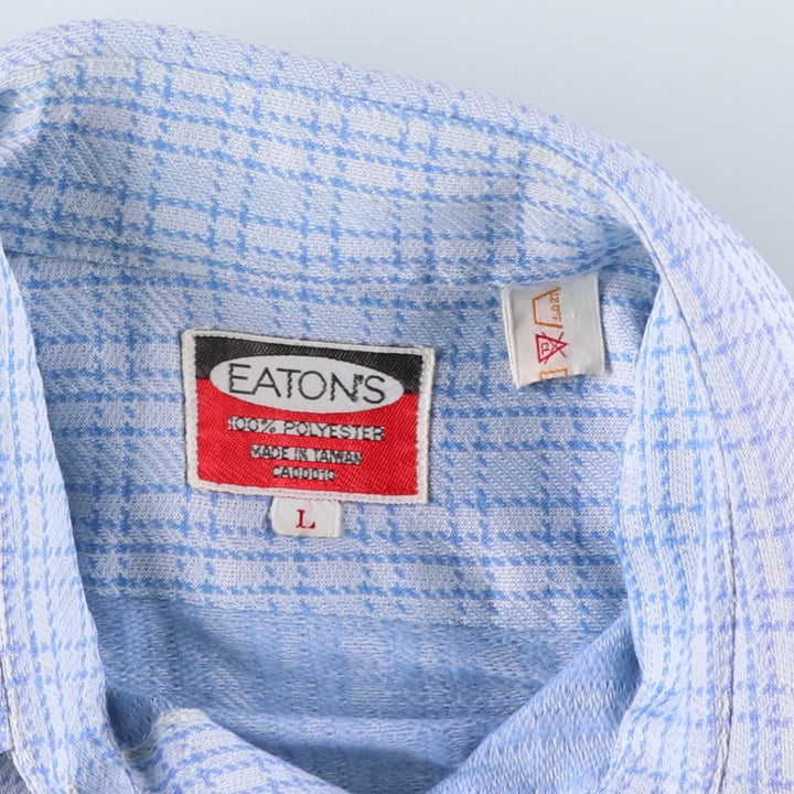 EATON'S Check Pattern Short-Sleeve Polyester Shirt, Women's Size L (approx.) polyester Blue type light blue Vintage Second Hand