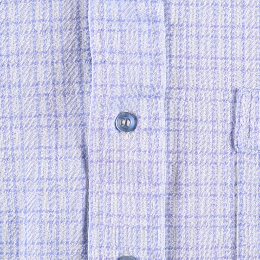 EATON'S Check Pattern Short-Sleeve Polyester Shirt, Women's Size L (approx.) polyester Blue type light blue Vintage Second Hand