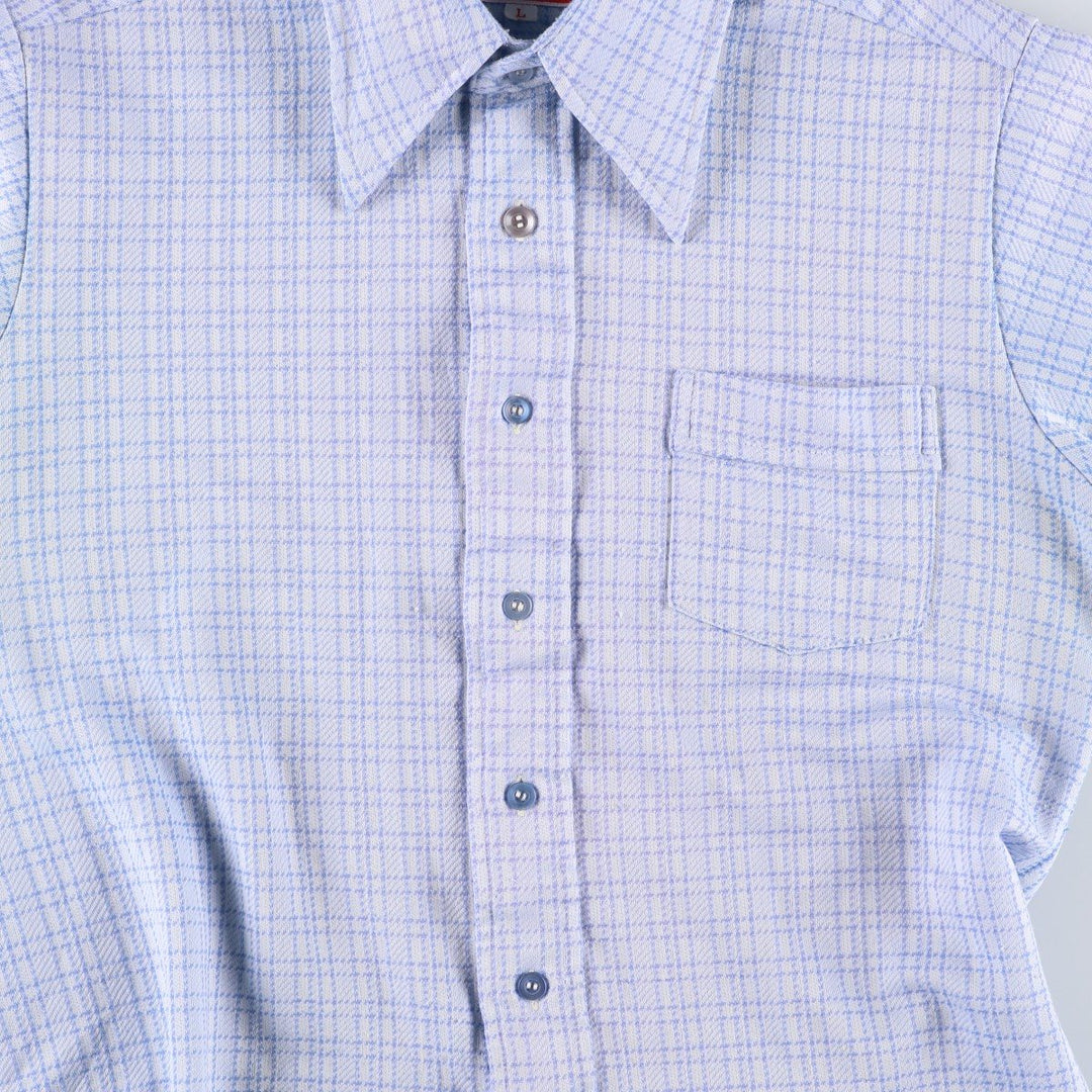 EATON'S Check Pattern Short-Sleeve Polyester Shirt, Women's Size L (approx.) polyester Blue type light blue Vintage Second Hand