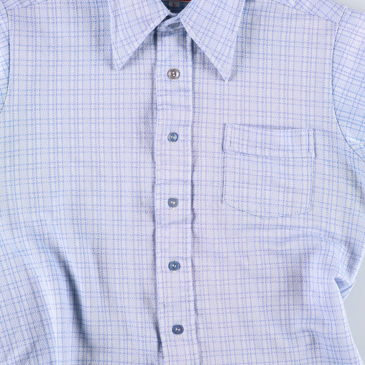 EATON'S Check Pattern Short-Sleeve Polyester Shirt, Women's Size L (approx.) polyester Blue type light blue Vintage Second Hand