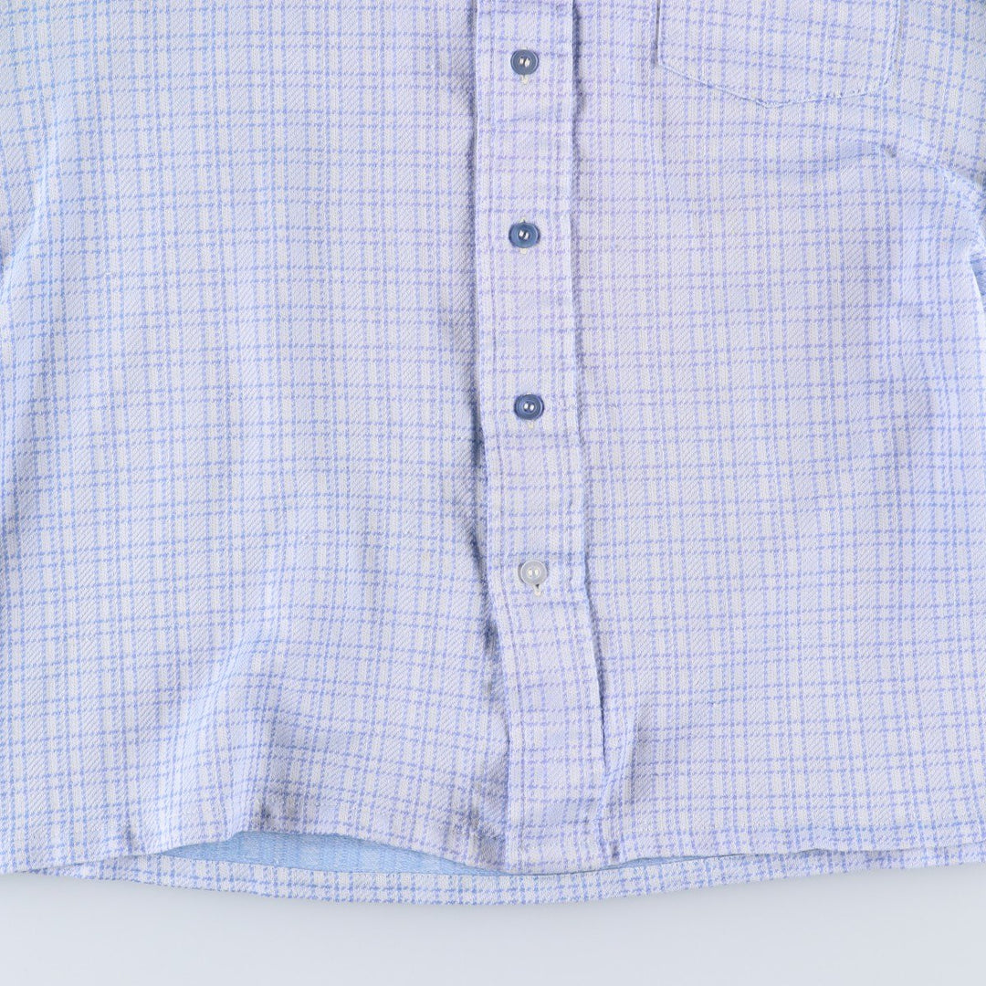 EATON'S Check Pattern Short-Sleeve Polyester Shirt, Women's Size L (approx.) polyester Blue type light blue Vintage Second Hand