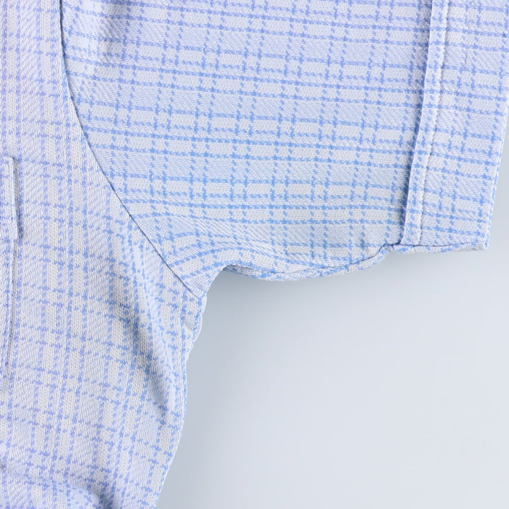 EATON'S Check Pattern Short-Sleeve Polyester Shirt, Women's Size L (approx.) polyester Blue type light blue Vintage Second Hand
