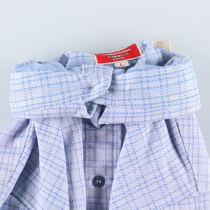 EATON'S Check Pattern Short-Sleeve Polyester Shirt, Women's Size L (approx.) polyester Blue type light blue Vintage Second Hand