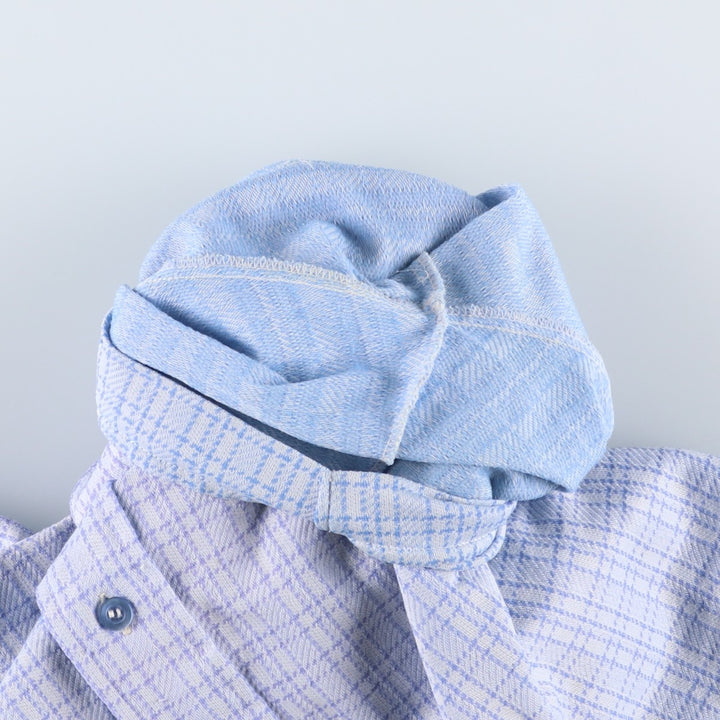 EATON'S Check Pattern Short-Sleeve Polyester Shirt, Women's Size L (approx.) polyester Blue type light blue Vintage Second Hand