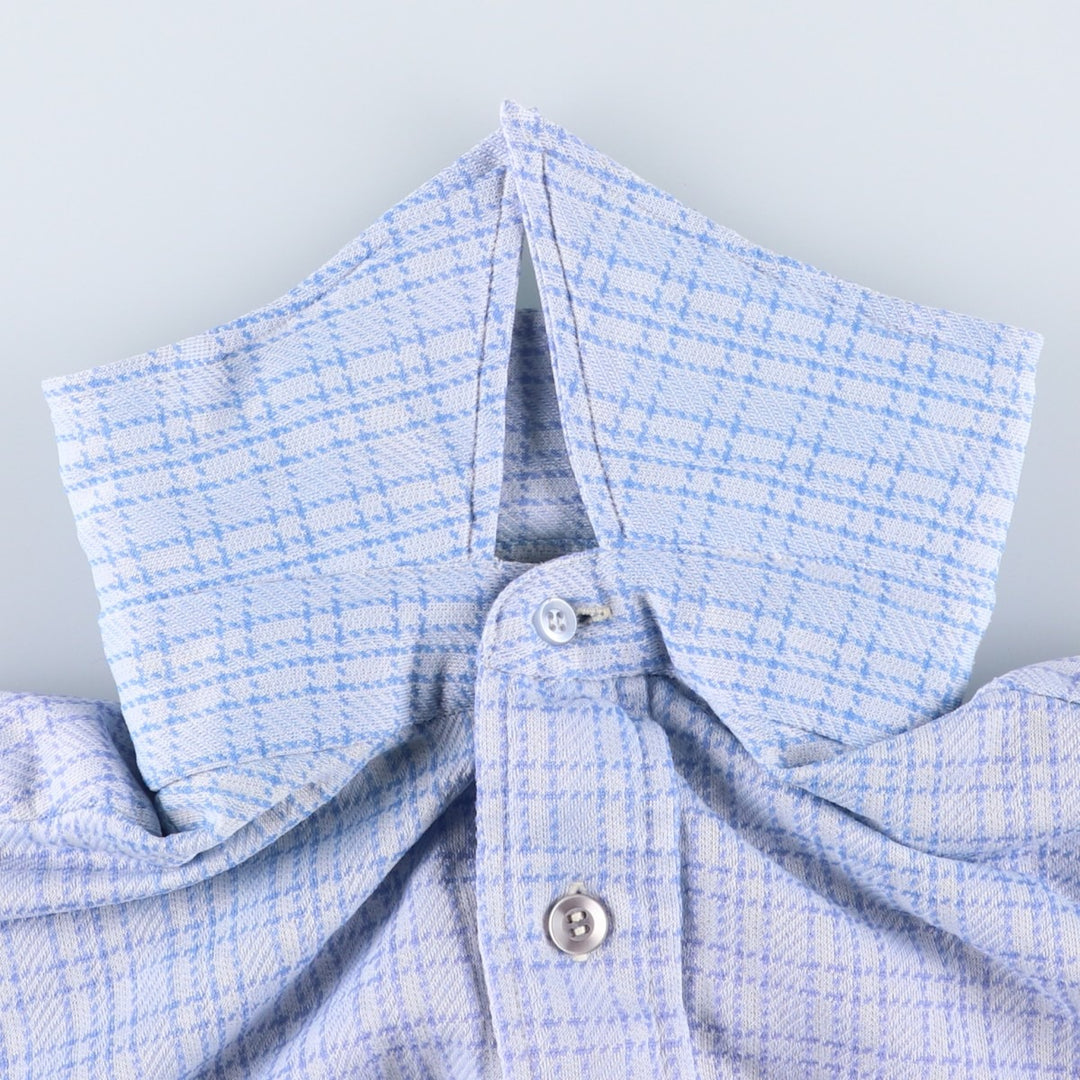 EATON'S Check Pattern Short-Sleeve Polyester Shirt, Women's Size L (approx.) polyester Blue type light blue Vintage Second Hand