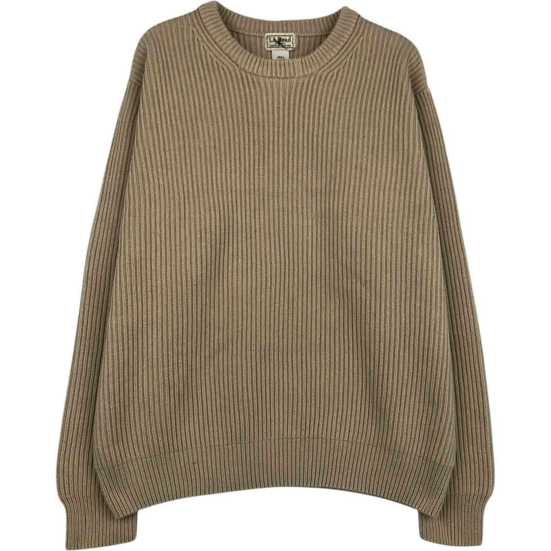 Vintage 90'S LLBean ribbed cotton knit sweater, size L, men's cotton Beige type Vintage Second Hand
