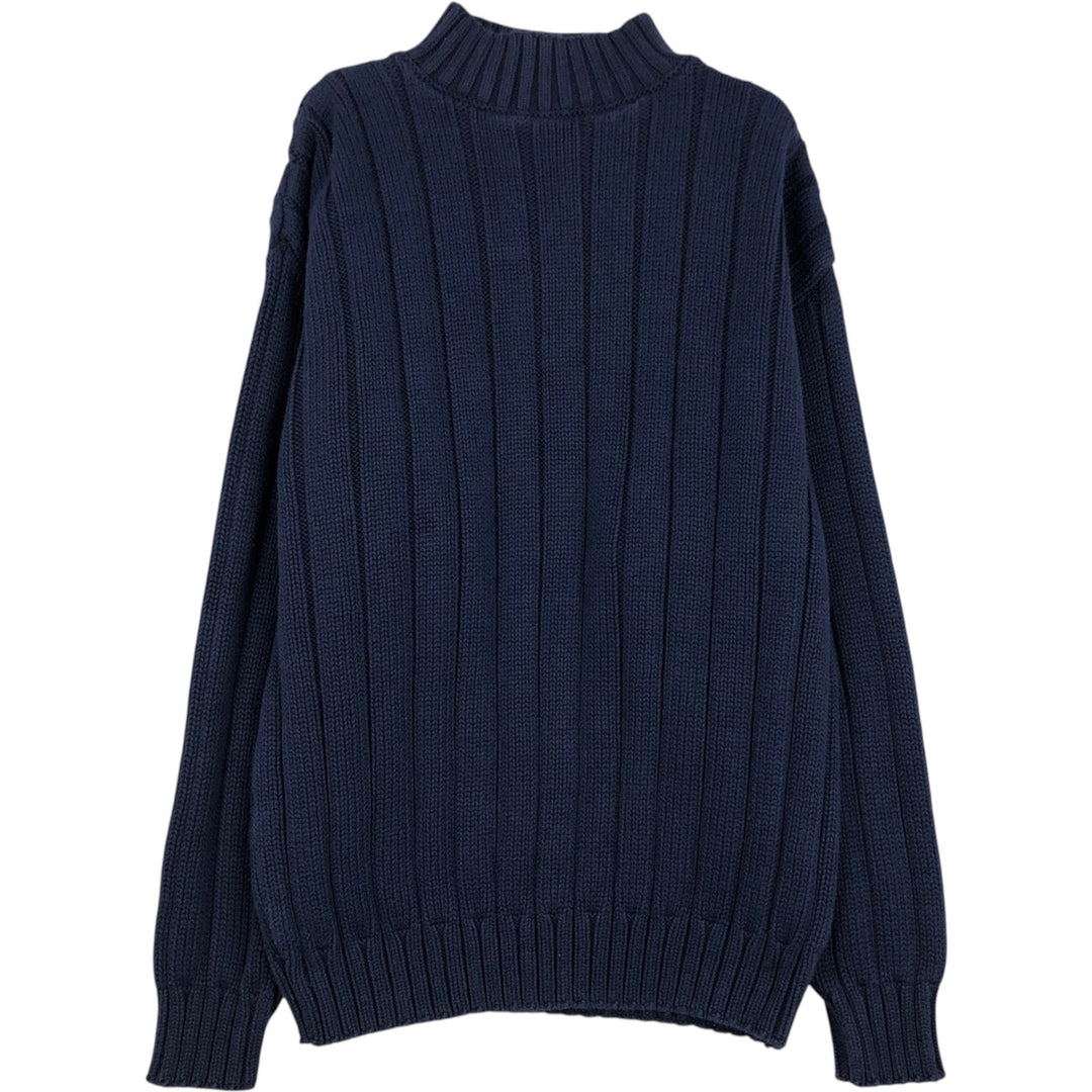 Vintage 80s-90'S Eddie Bauer high-neck cotton knit sweater with black tag, size M, men's unclear navy blue type Vintage Second Hand