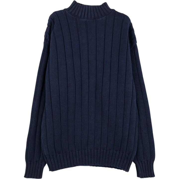 Vintage 80s-90'S Eddie Bauer high-neck cotton knit sweater with black tag, size M, men's unclear navy blue type Vintage Second Hand