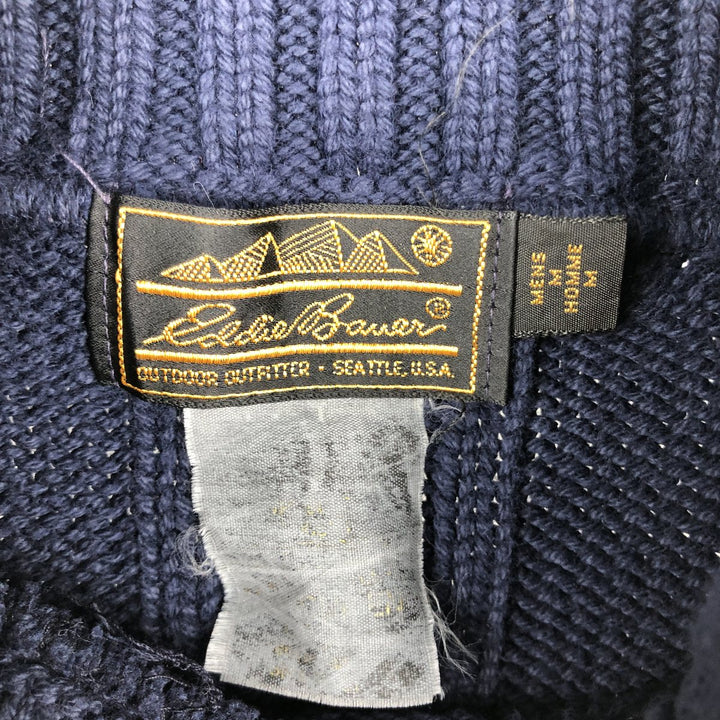 Vintage 80s-90'S Eddie Bauer high-neck cotton knit sweater with black tag, size M, men's unclear navy blue type Vintage Second Hand