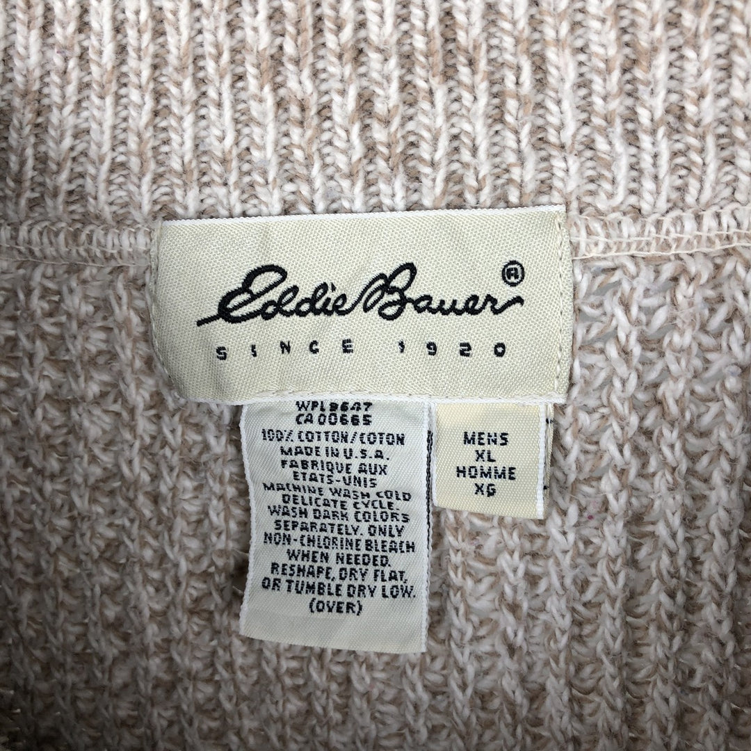 90'S Eddie Bauer Henley neck ribbed cotton knit sweater, Made in USA, Men's XL, Vintage cotton Beige type Vintage Second Hand