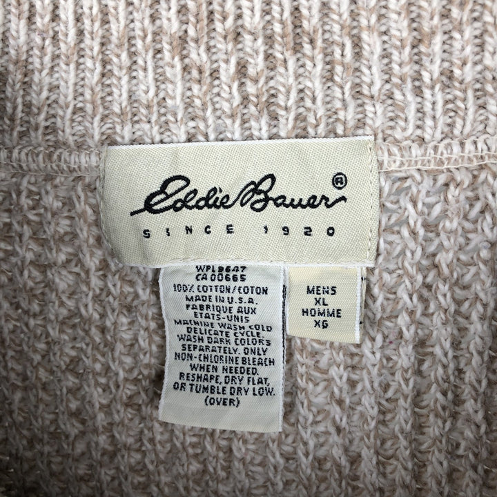 90'S Eddie Bauer Henley neck ribbed cotton knit sweater, Made in USA, Men's XL, Vintage cotton Beige type Vintage Second Hand