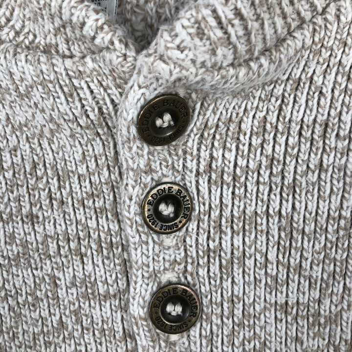 90'S Eddie Bauer Henley neck ribbed cotton knit sweater, Made in USA, Men's XL, Vintage cotton Beige type Vintage Second Hand