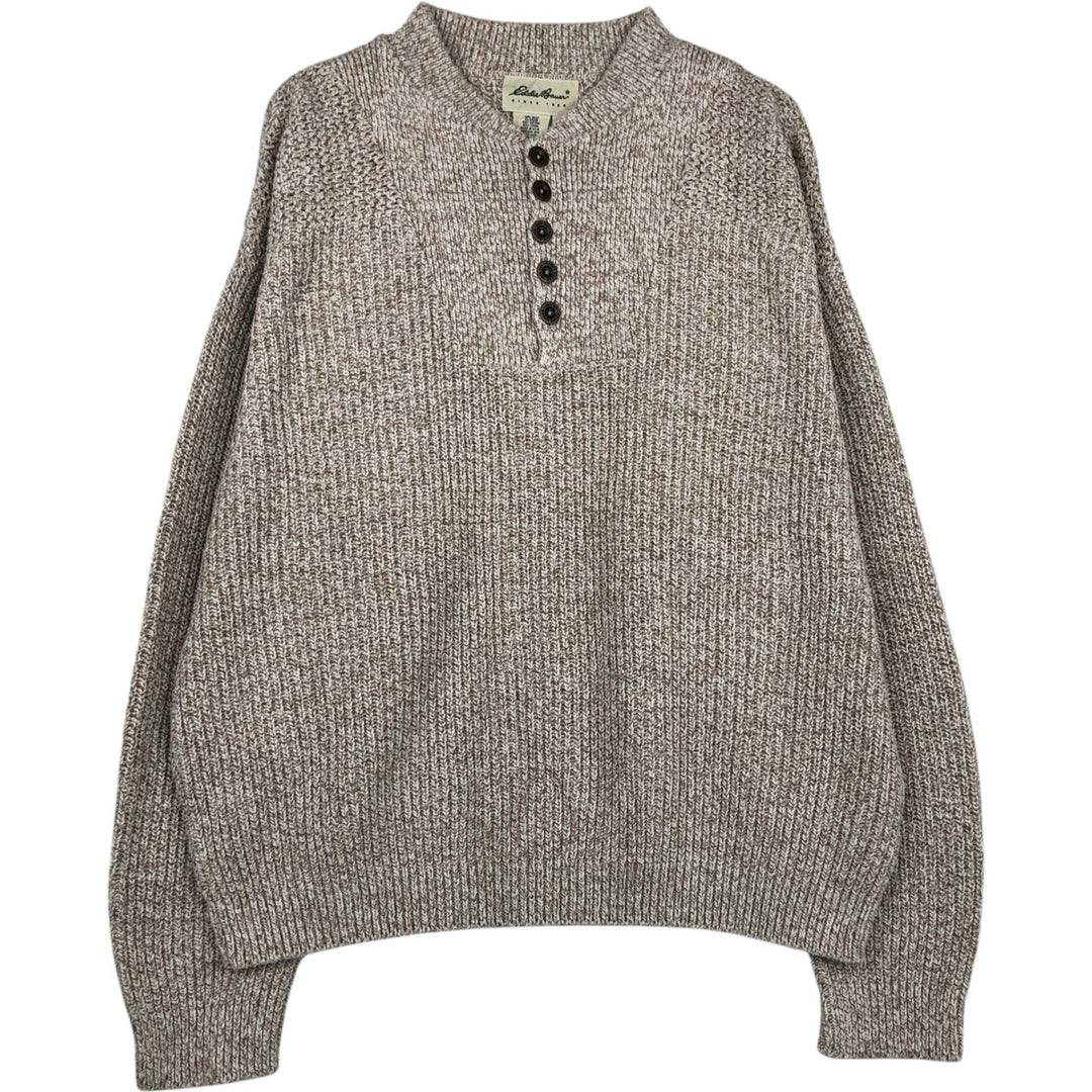 90'S Eddie Bauer ribbed henley cotton knit sweater, made in the USA, men's size L, vintage cotton Beige type Vintage Second Hand