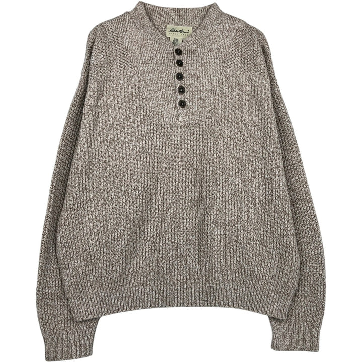 90'S Eddie Bauer ribbed henley cotton knit sweater, made in the USA, men's size L, vintage cotton Beige type Vintage Second Hand