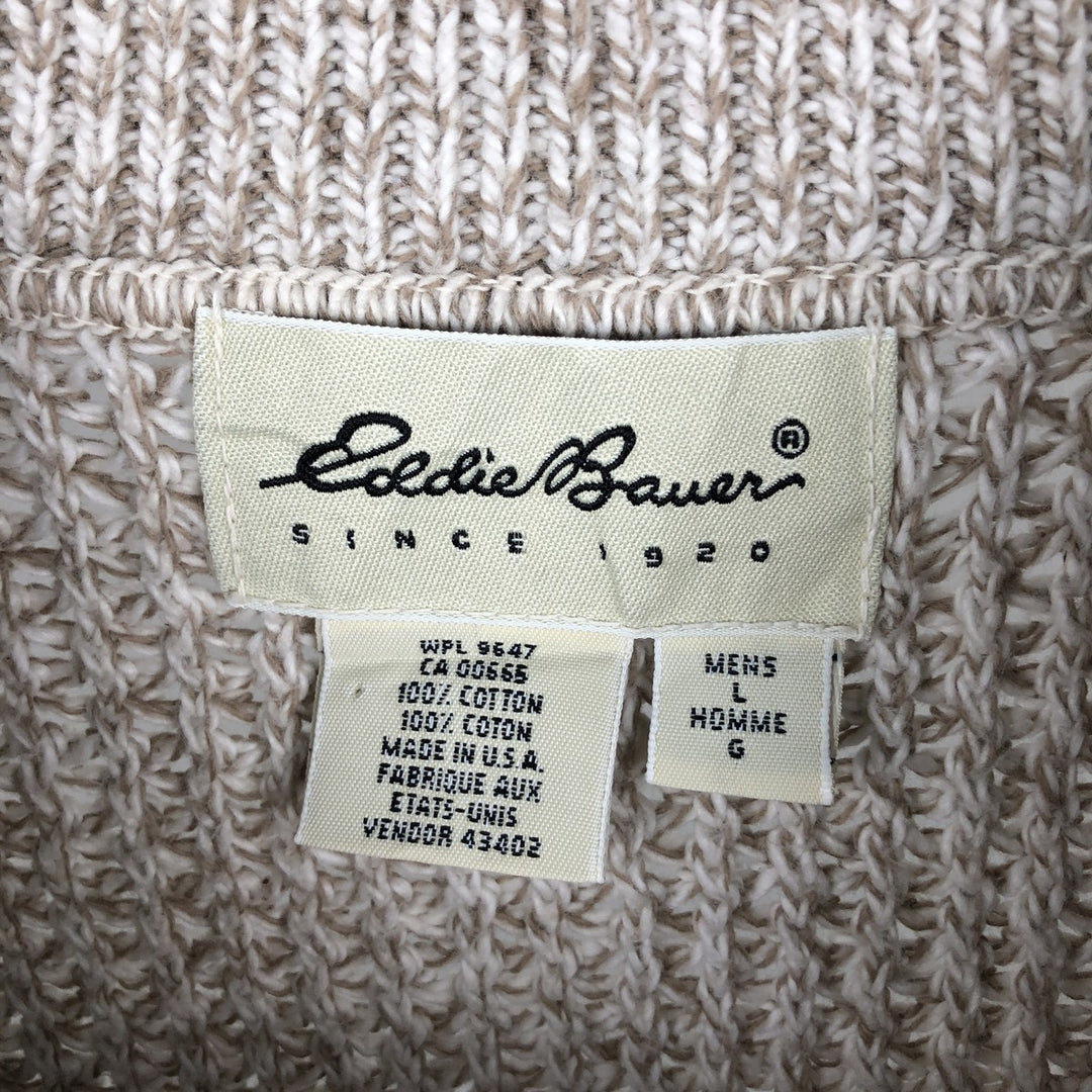 90'S Eddie Bauer ribbed henley cotton knit sweater, made in the USA, men's size L, vintage cotton Beige type Vintage Second Hand