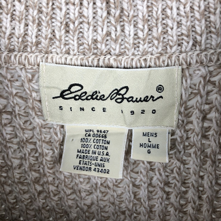 90'S Eddie Bauer ribbed henley cotton knit sweater, made in the USA, men's size L, vintage cotton Beige type Vintage Second Hand