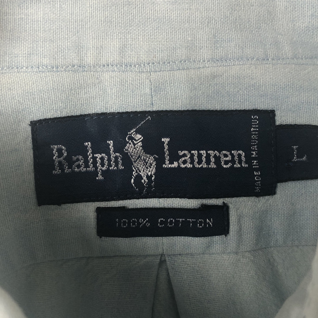 Ralph Lauren solid color long sleeve button-down shirt, men's size L cotton Blue type light blue Vintage Second Hand