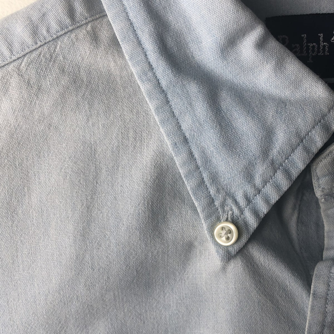 Ralph Lauren solid color long sleeve button-down shirt, men's size L cotton Blue type light blue Vintage Second Hand