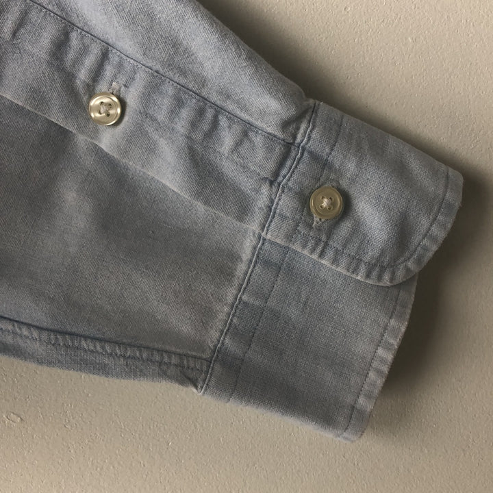 Ralph Lauren solid color long sleeve button-down shirt, men's size L cotton Blue type light blue Vintage Second Hand