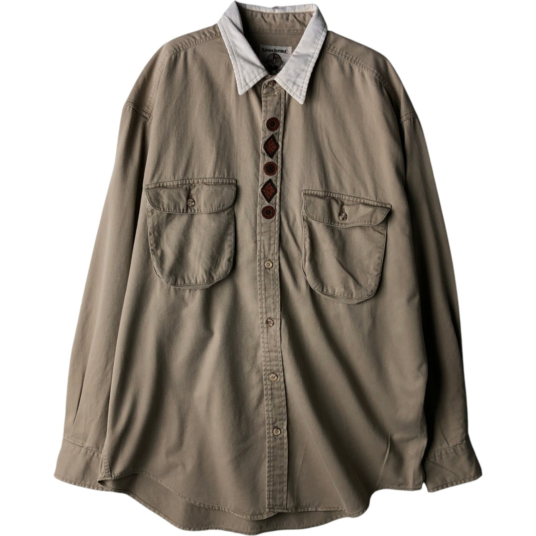 Vintage 80s-90'S Banana Republic Tyrolean long-sleeved shirt, men's size L cotton Beige type Vintage Second Hand