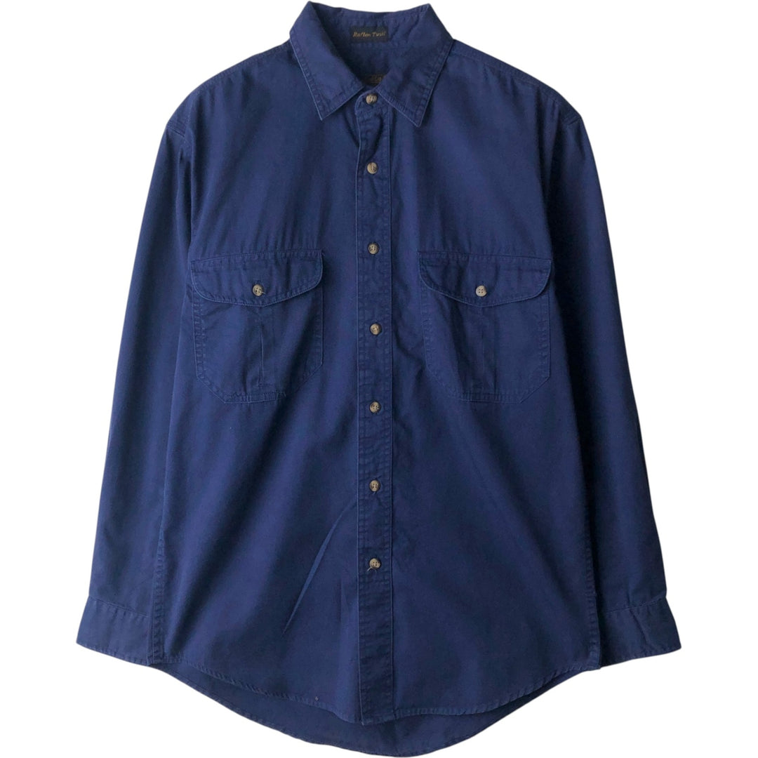 90'S Eddie Bauer Rufton Twill Long Sleeve Cotton Shirt, Men's Size Small cotton navy blue type Vintage Second Hand