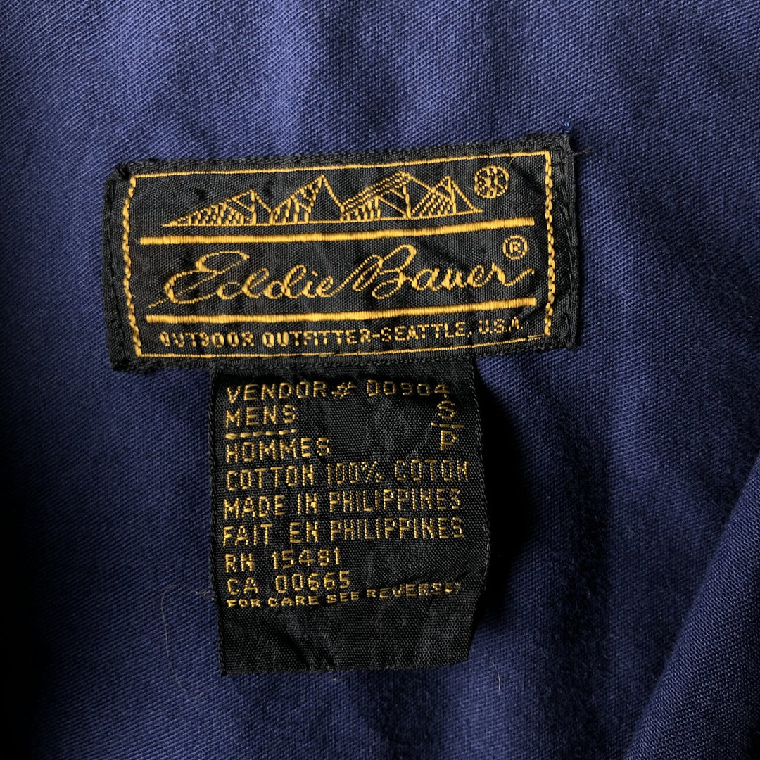 90'S Eddie Bauer Rufton Twill Long Sleeve Cotton Shirt, Men's Size Small cotton navy blue type Vintage Second Hand