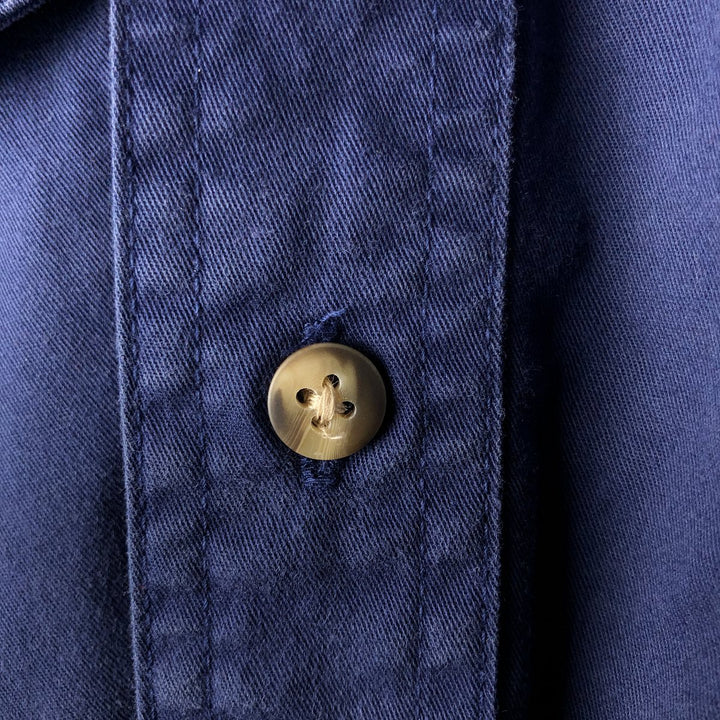 90'S Eddie Bauer Rufton Twill Long Sleeve Cotton Shirt, Men's Size Small cotton navy blue type Vintage Second Hand