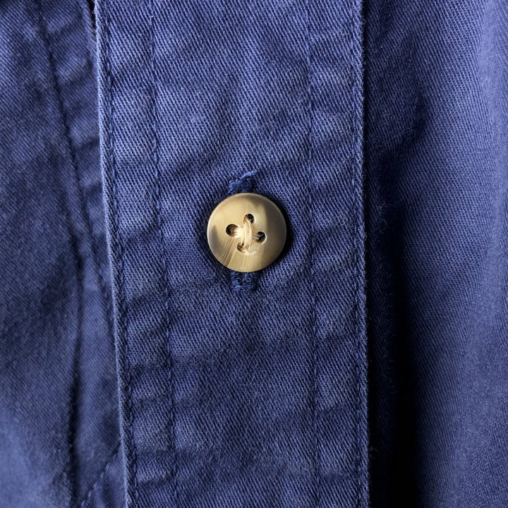90'S Eddie Bauer Rufton Twill Long Sleeve Cotton Shirt, Men's Size Small cotton navy blue type Vintage Second Hand