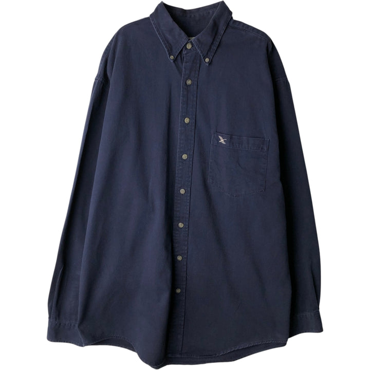 2000'S Eddie Bauer long-sleeved button-down shirt, men's size L cotton navy blue type Vintage Second Hand