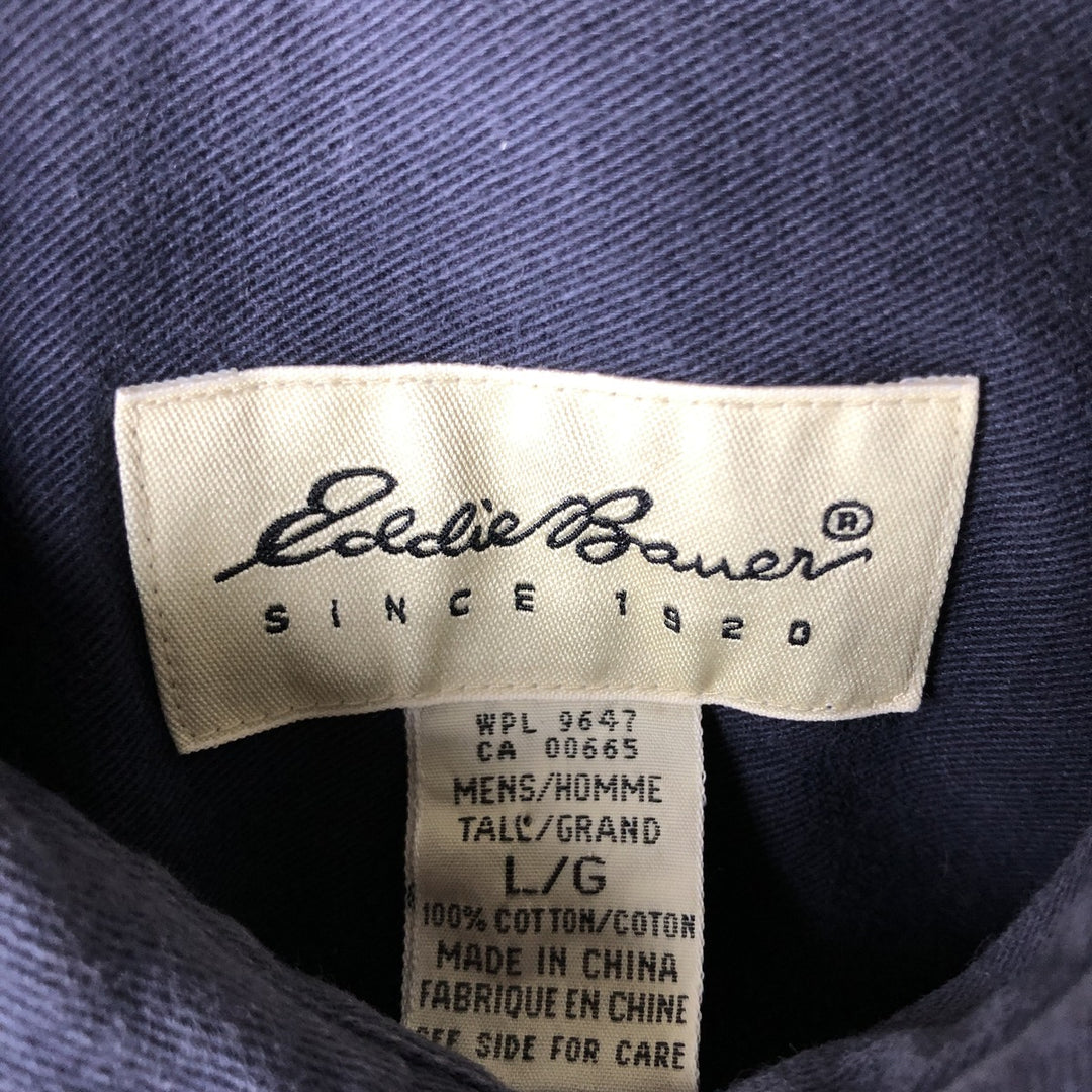 2000'S Eddie Bauer long-sleeved button-down shirt, men's size L cotton navy blue type Vintage Second Hand