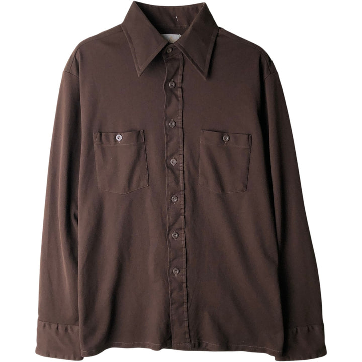 Vintage 1970'S KINGS ROAD long-sleeved poly shirt, size M, men's polyester brown type Vintage Second Hand