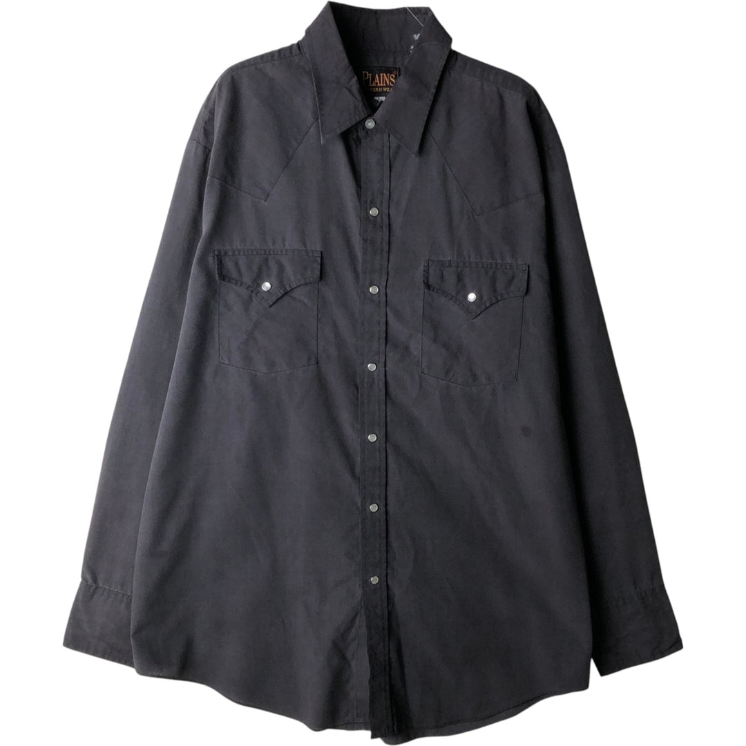 PLAINS Long Sleeve Western Shirt, Men's Size L unclear navy blue type Vintage Second Hand