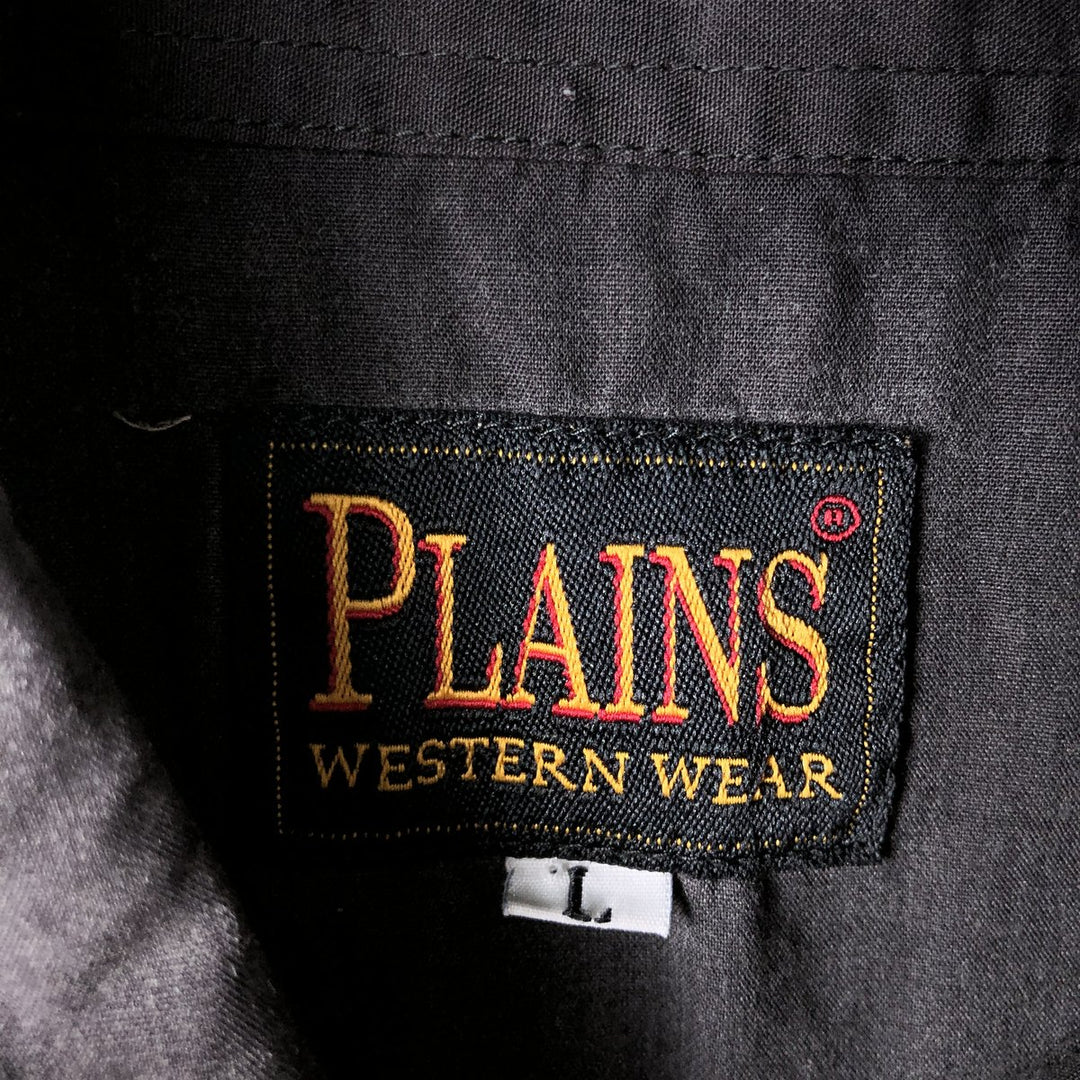 PLAINS Long Sleeve Western Shirt, Men's Size L unclear navy blue type Vintage Second Hand