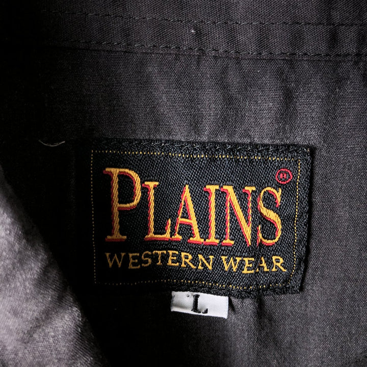 PLAINS Long Sleeve Western Shirt, Men's Size L unclear navy blue type Vintage Second Hand