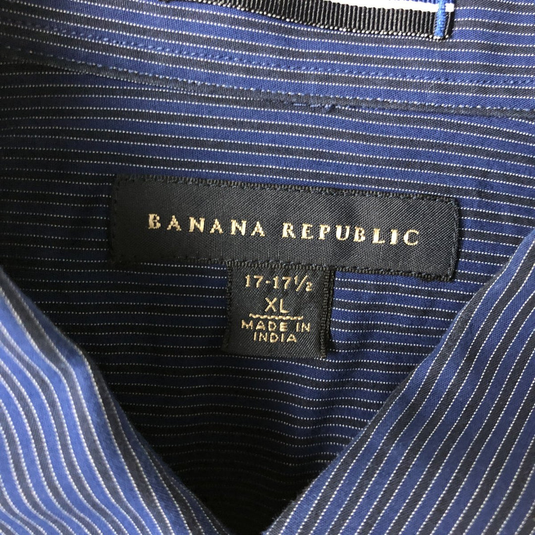 Banana Republic Striped Pattern Long Sleeve Western Shirt, Men's Size XL cotton navy blue type Vintage Second Hand