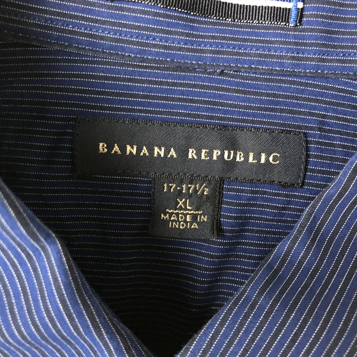Banana Republic Striped Pattern Long Sleeve Western Shirt, Men's Size XL cotton navy blue type Vintage Second Hand