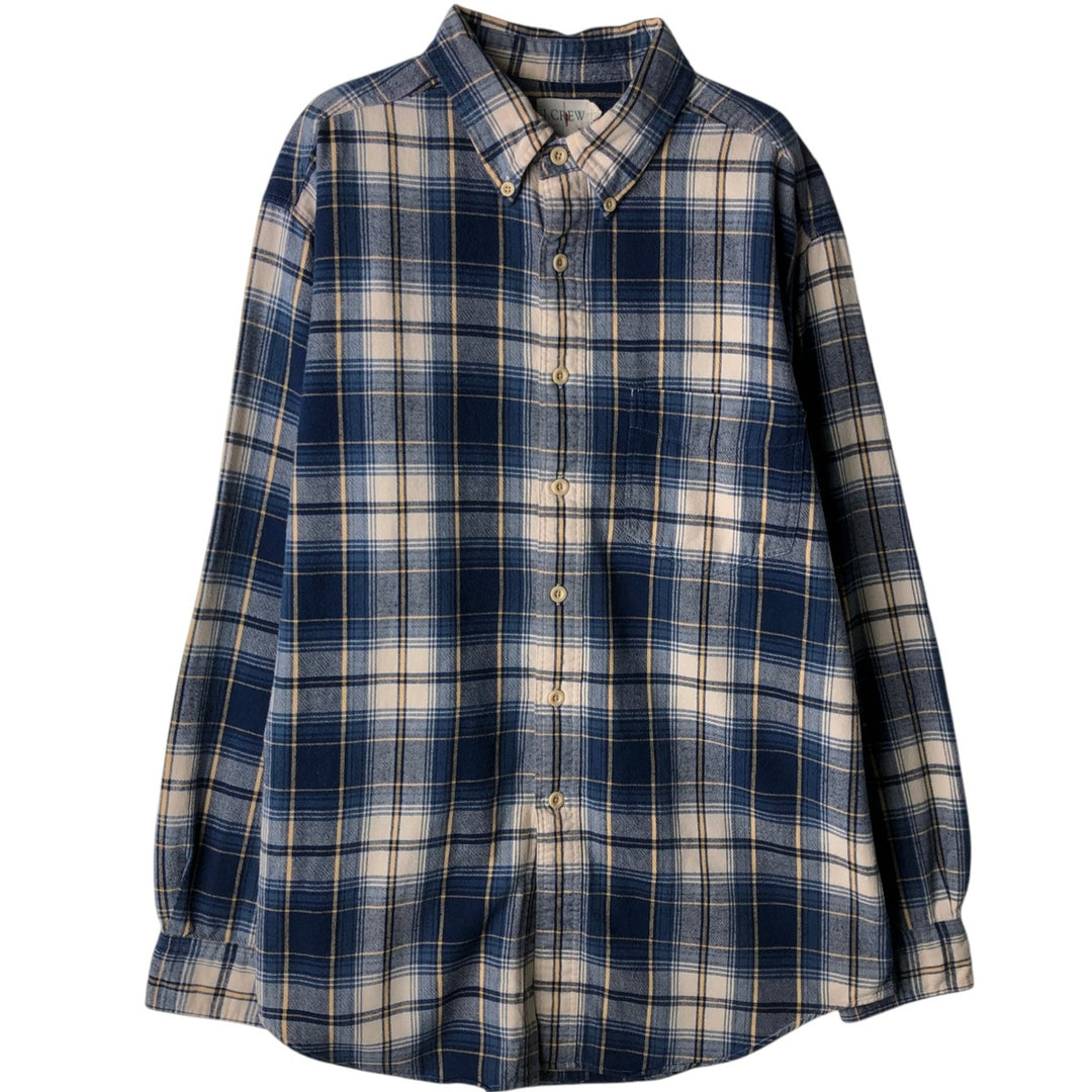 90'S J.Crew Long Sleeve Light Nell Check Shirt, Men's Size L, Vintage cotton blue type Vintage Second Hand