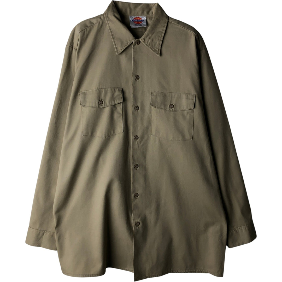 80s-90'S Dickies Long Sleeve Work Shirt, Men's Size L cotton beige type brown Vintage Second Hand