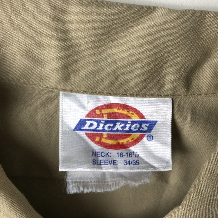 80s-90'S Dickies Long Sleeve Work Shirt, Men's Size L cotton beige type brown Vintage Second Hand
