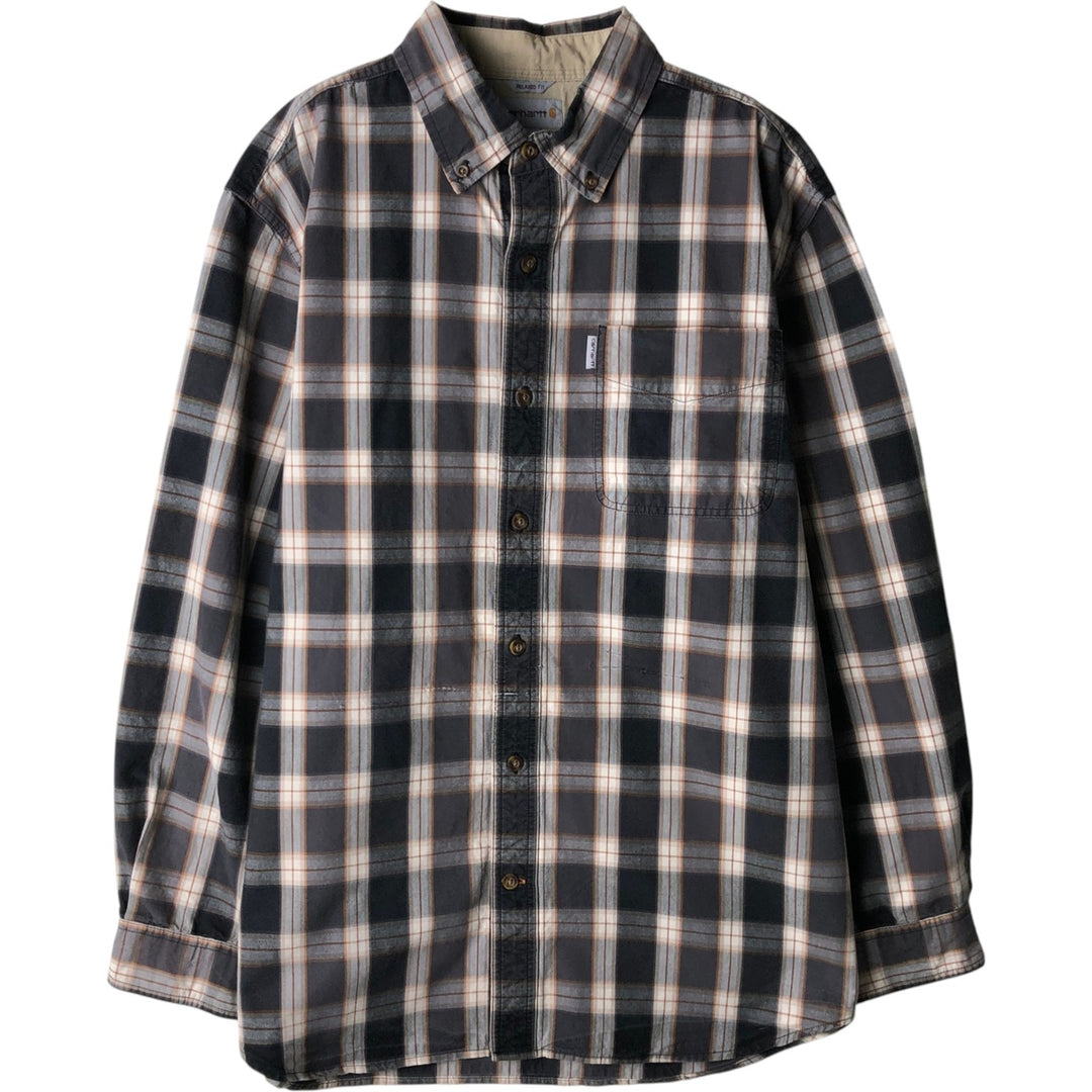 Carhartt Relaxed Fit Ombre Check Long Sleeve Button-Down Work Shirt, Men's Size L cotton black type Vintage Second Hand