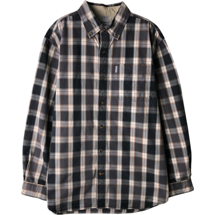 Carhartt Relaxed Fit Ombre Check Long Sleeve Button-Down Work Shirt, Men's Size L cotton black type Vintage Second Hand