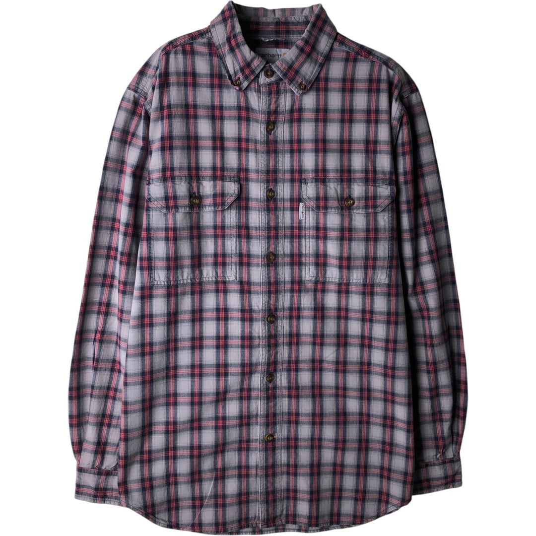 Carhartt Relaxed Fit Check Pattern Long Sleeve Button Down Work Shirt, Men's Medium cotton gray type Vintage Second Hand